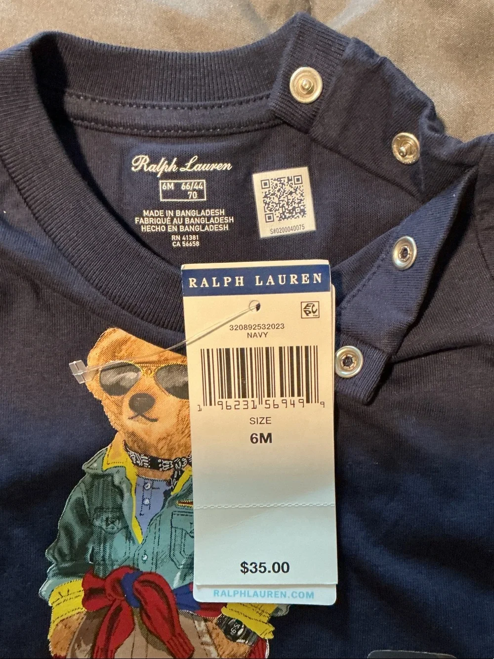 Ralph Lauren Navy Short-Sleeve Polo Bear Tee for Kids